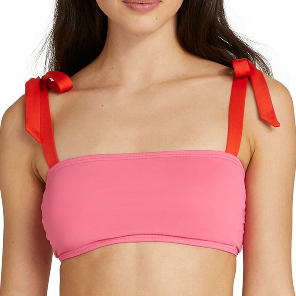 NWT Kate Spade Women's Pink Bow Tie Shoulder Bikini Top Pink Size L $90 FF397